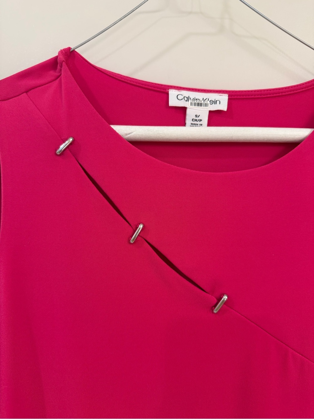 Calvin Klein Magenta Sleeveless Tank Top with Decorative Tabs SZ S - Picture 3 of 5